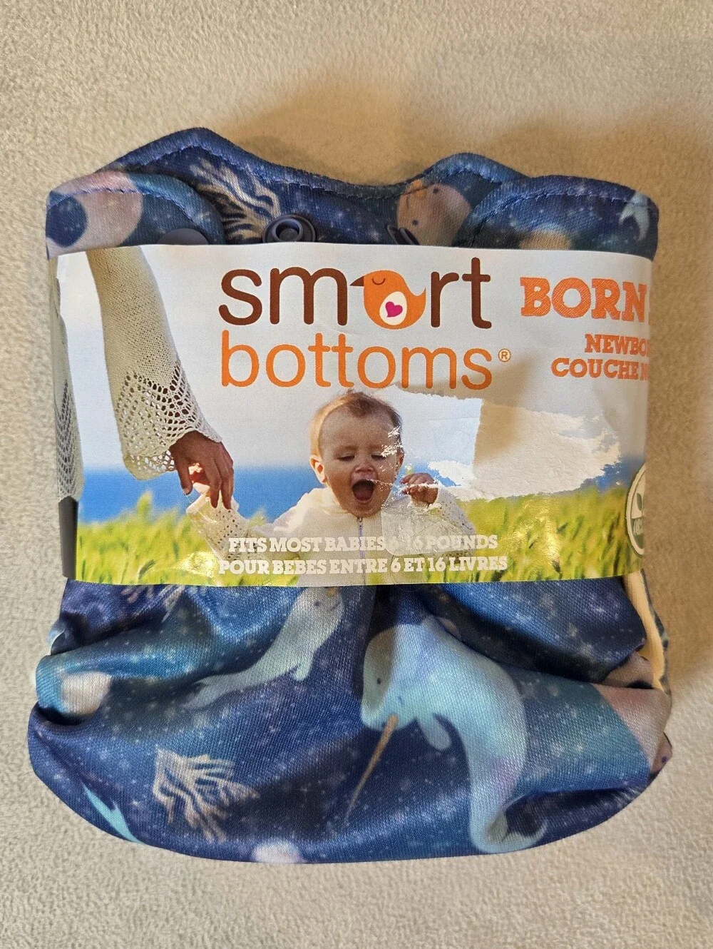 NWT Smart Bottoms Blue Whale Print Newborn Cloth Diaper
